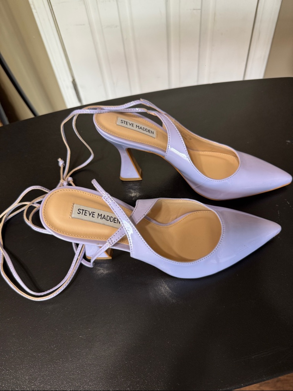 Steve Madden Lavender VOLLY Pointed-Toe Lace up Ankle Heels 4” Made in Brazil